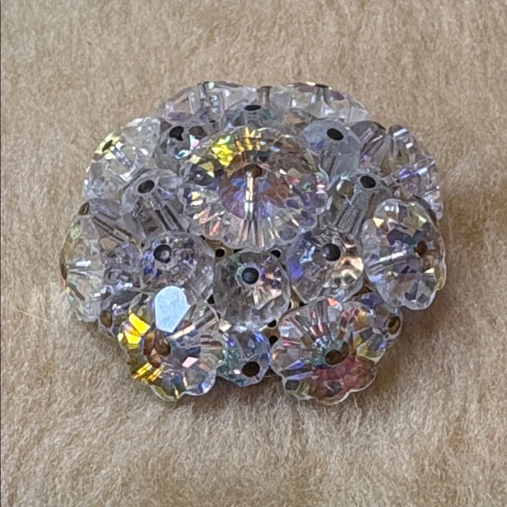 Vintage Crystal Brooch with Iridescent Flower Accents